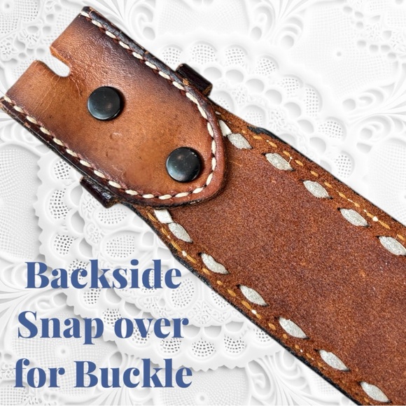 Tony Lama Monogrammed Martha Handmade Floral Brown Blue HOT Kitsch Leather Belt - Picture 5 of 8